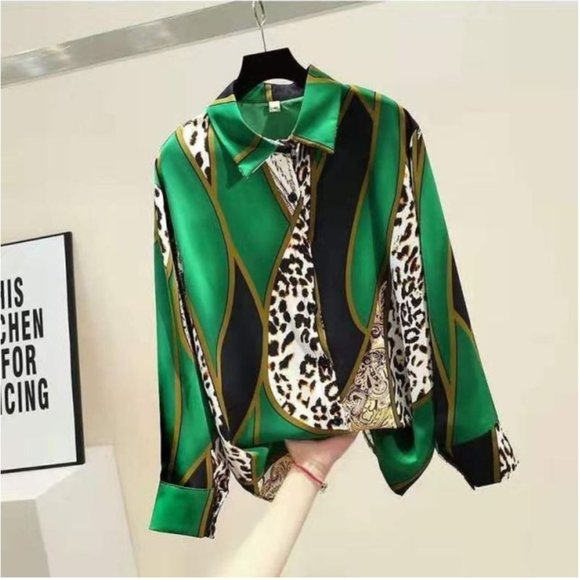 Fashion Leopard Contrast Long Sleeve Shirt Blouse Top - Picture 12 of 15